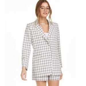 Danielle Bernstein For Macy’s “WeWoreWhat” Structured Blazer Ivory Plaid XL NWT